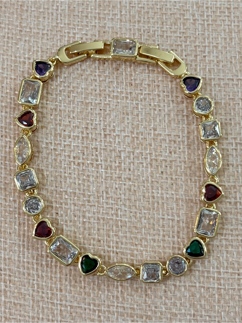 NEW Gold Multicolor Gemstone Tennis Bracelet